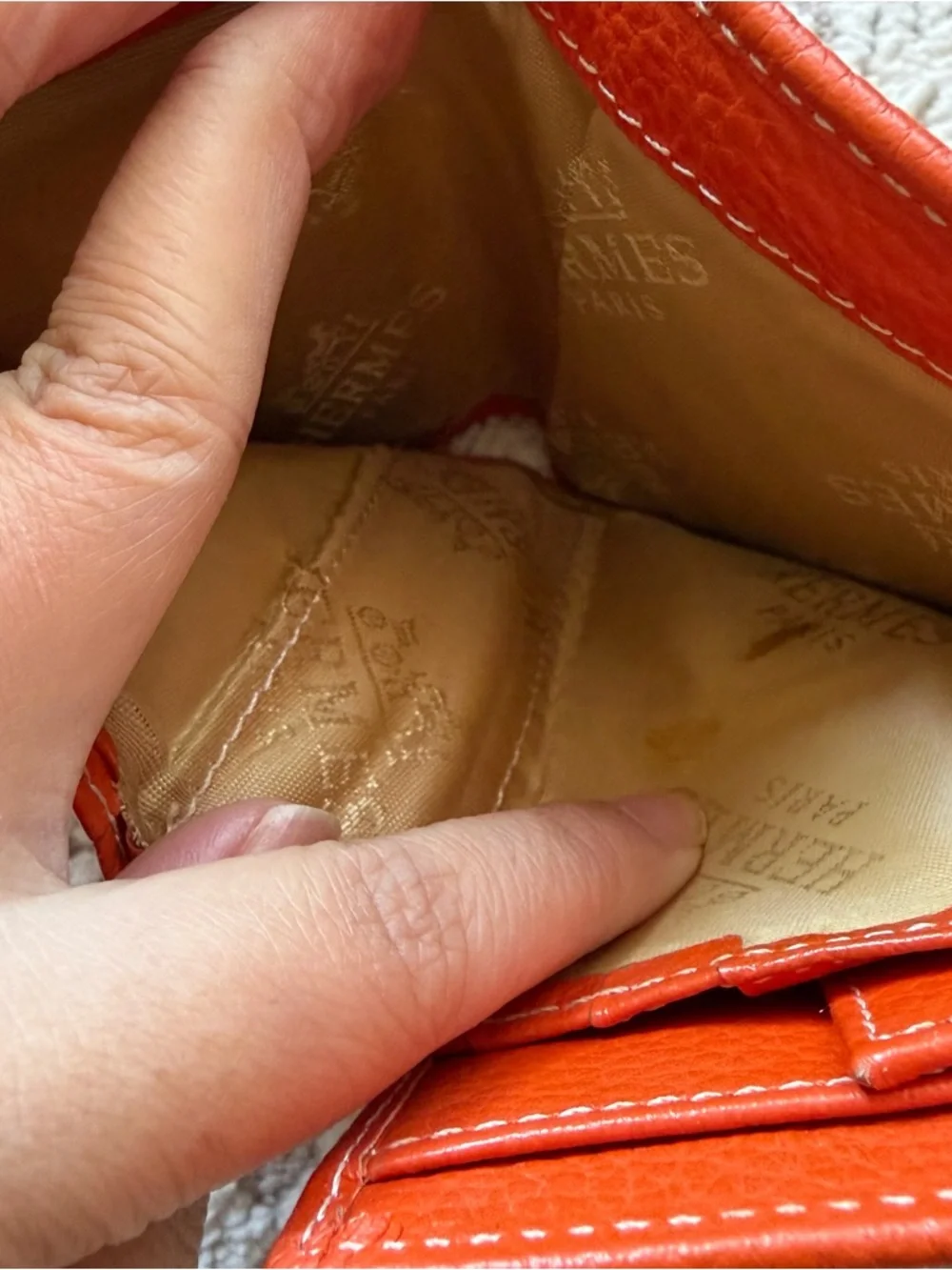 Vintage Hermes Orange Grained Leather Card Holder - Picture 5 of 8